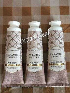 3X Bath & Body Works CARAMEL VANILLA 1oz Mini Hand Cream Bundle